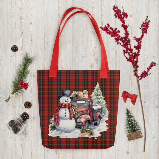 Rustic Snowman and Truck Tote bag